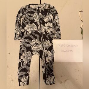 Bums and Roses Zippie Bamboo Snake it Off Black White Floral 6-9